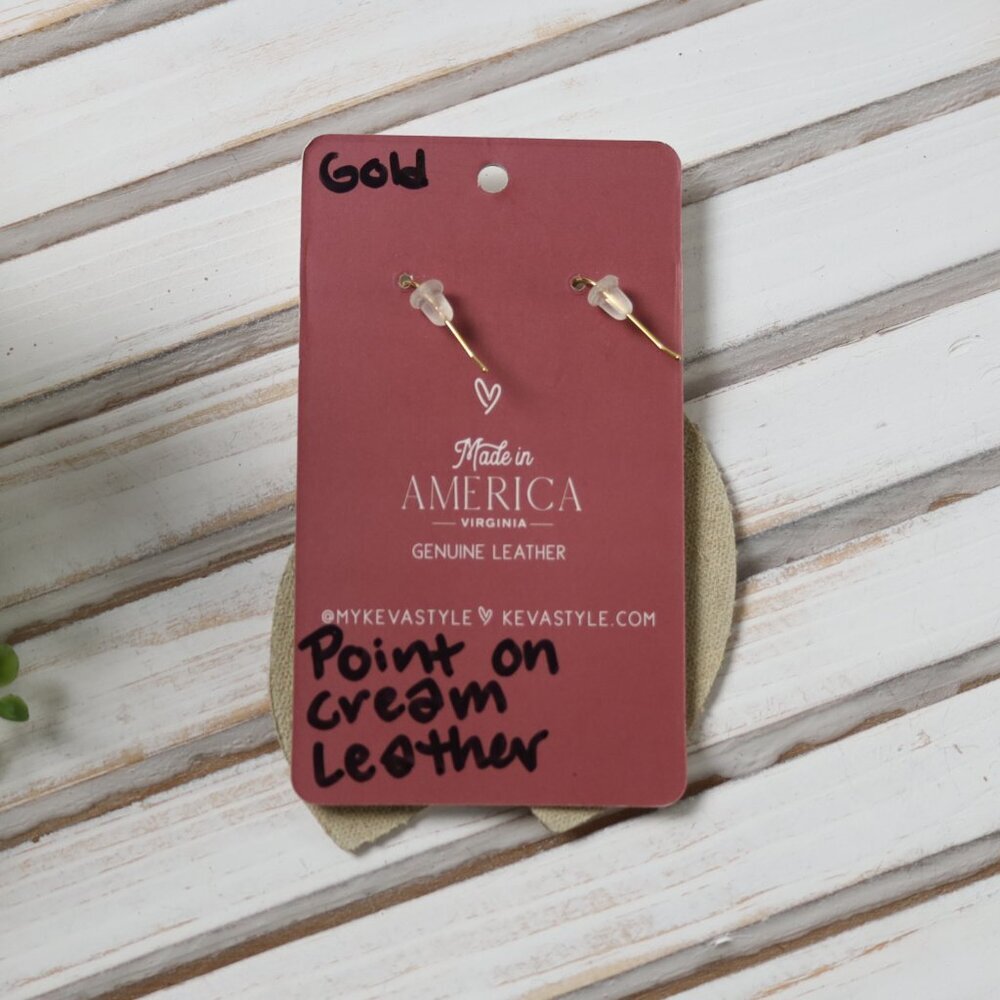 🆕 Keva Style Point on Cream Leather and Gold Earrings - Picture 4 of 6